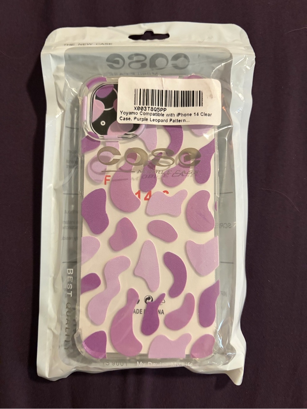 Clear Phone Case with Purple Leopard Pattern for iPhone 14 - Unbranded